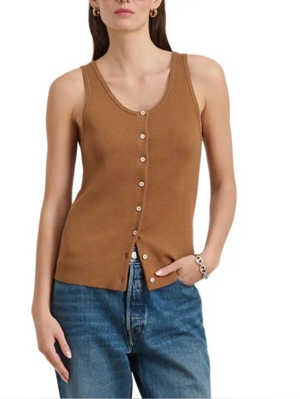 Alex Mill Louisa Sweater Vest Cotton Cashmere Blend Mochaccino Brown Medium NWT
